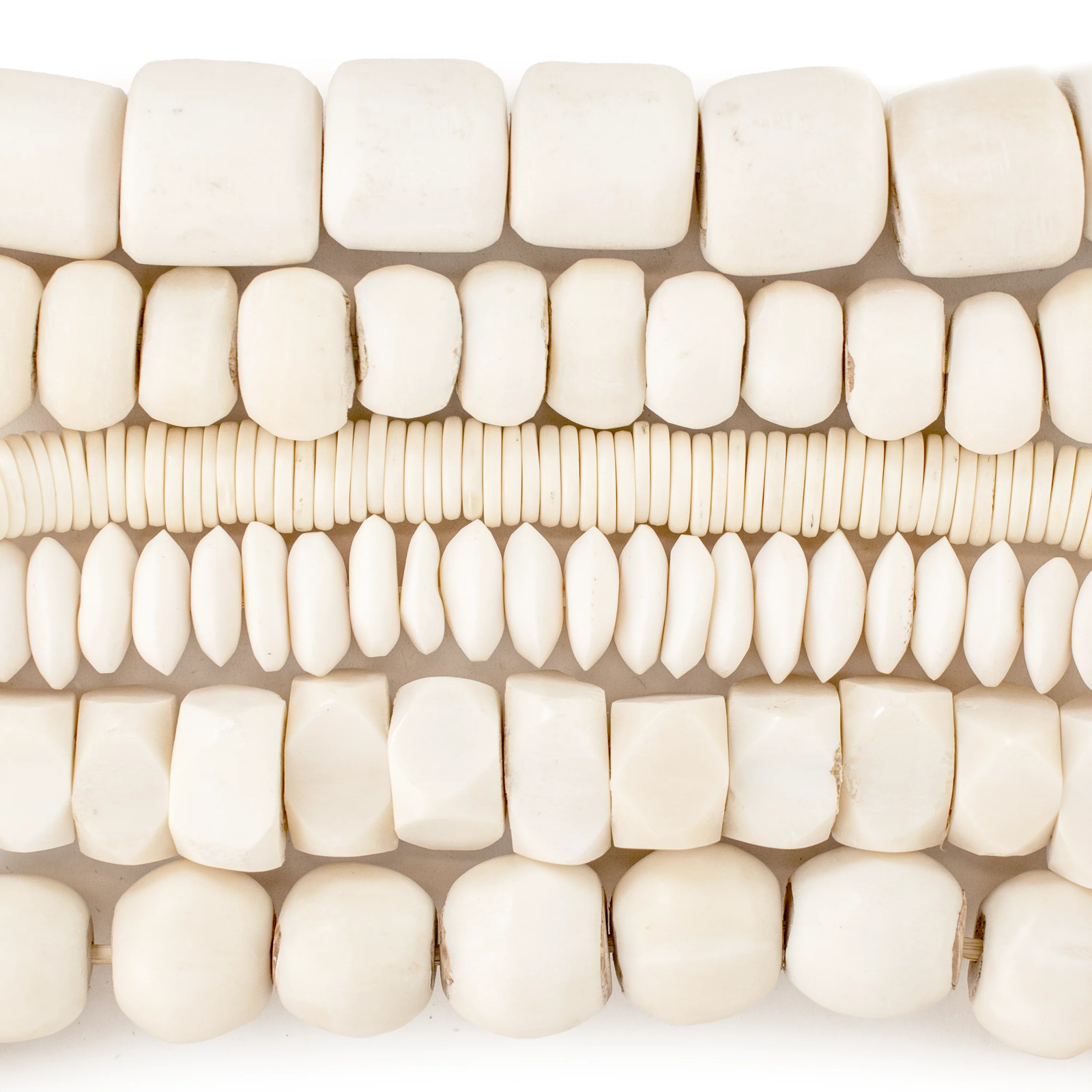 6 Strand Bundle: Classic White Bone Beads Kenya African Saucer Large Hole Varies