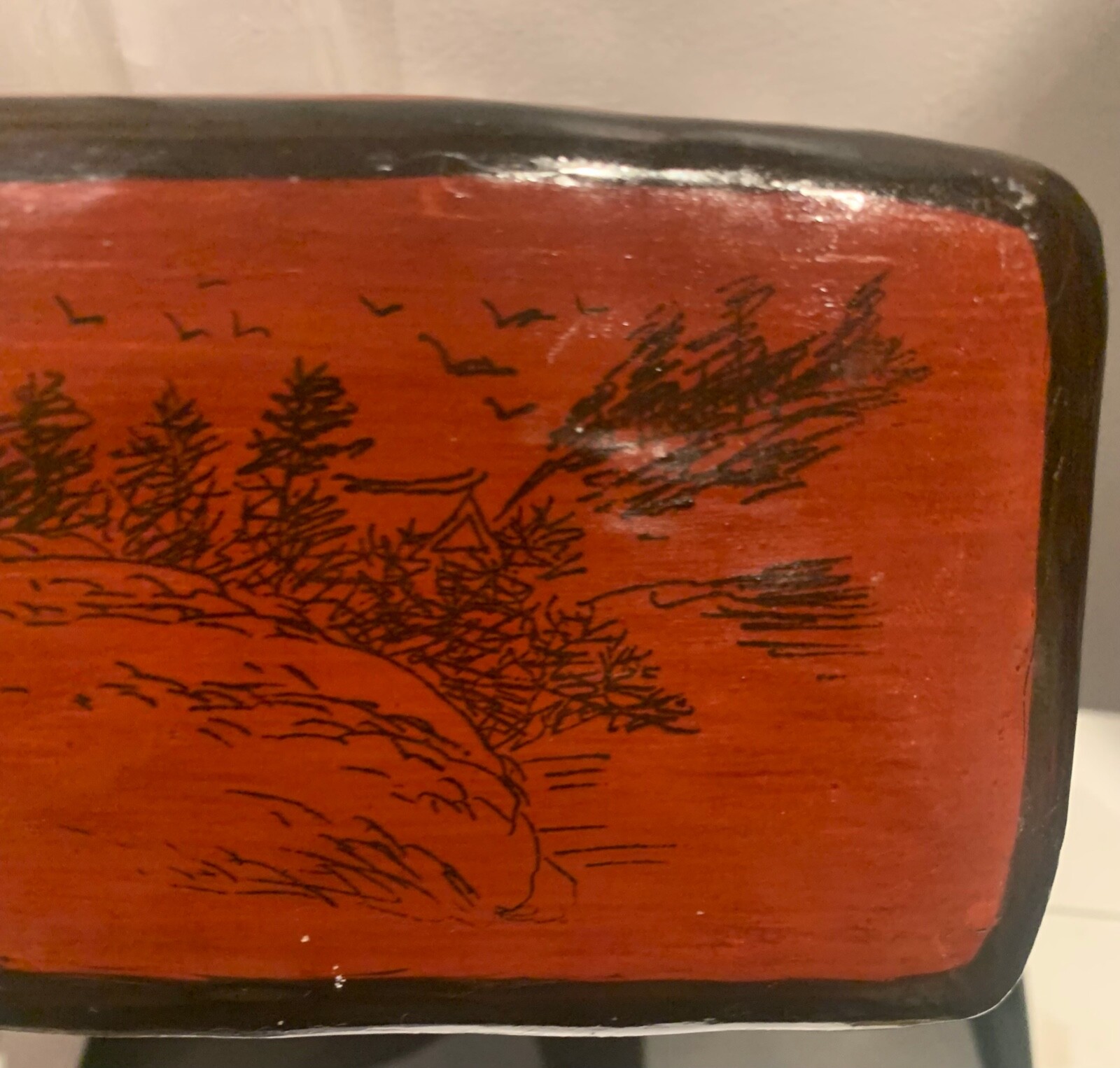 VTG Chinese Lacquered Leather Opium Pillow , Size is 10 1/2″ x 5″ x 3.75″