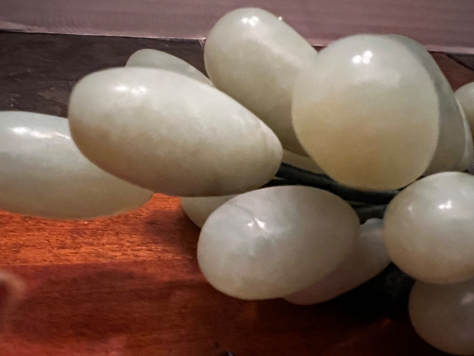 Vintage Alabaster Marble Stone Green Grape Cluster w/Leaves Faux Wood Branch