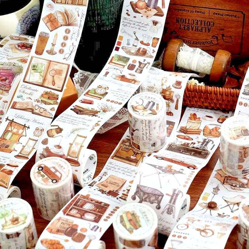 Vintage Coffee Shop Washi Masking Tape Junk Journals Card Scrapbooking Stickers