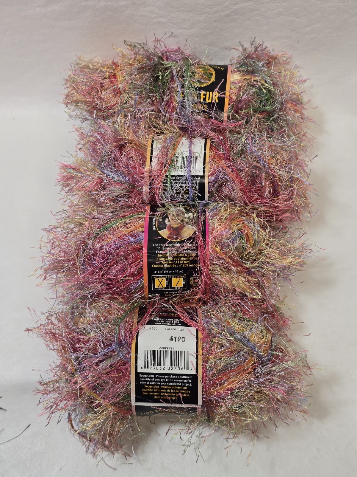 Lion Brand FUN FUR PRINTS Yarn Color 205 Confetti 40g/57yds Polyester Lot of 4