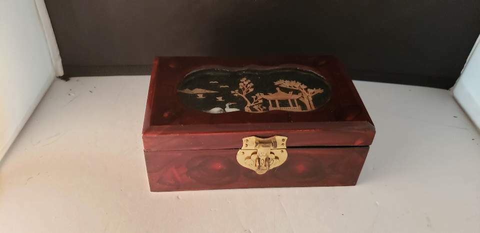 Cork 3D Jewelry Box Shadow Box Glass & Lacquer 6.25×3.75×2.5″ CHINESE