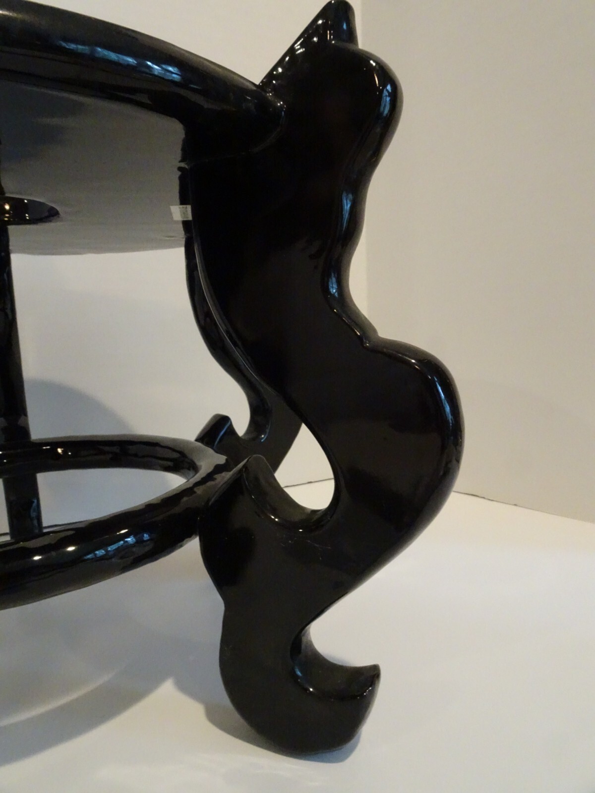 Asian Wood Stand 5 Leg Carved Pedestal Holds pot =10″ Diameter High Gloss Black