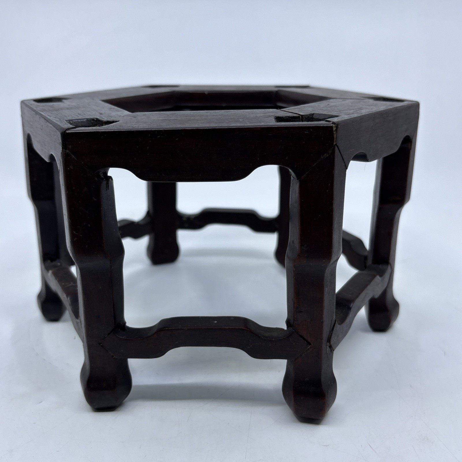 Vintage Chinese Wooden Hexagon Display Stand Vase Plant Asian Lamp Base Footed