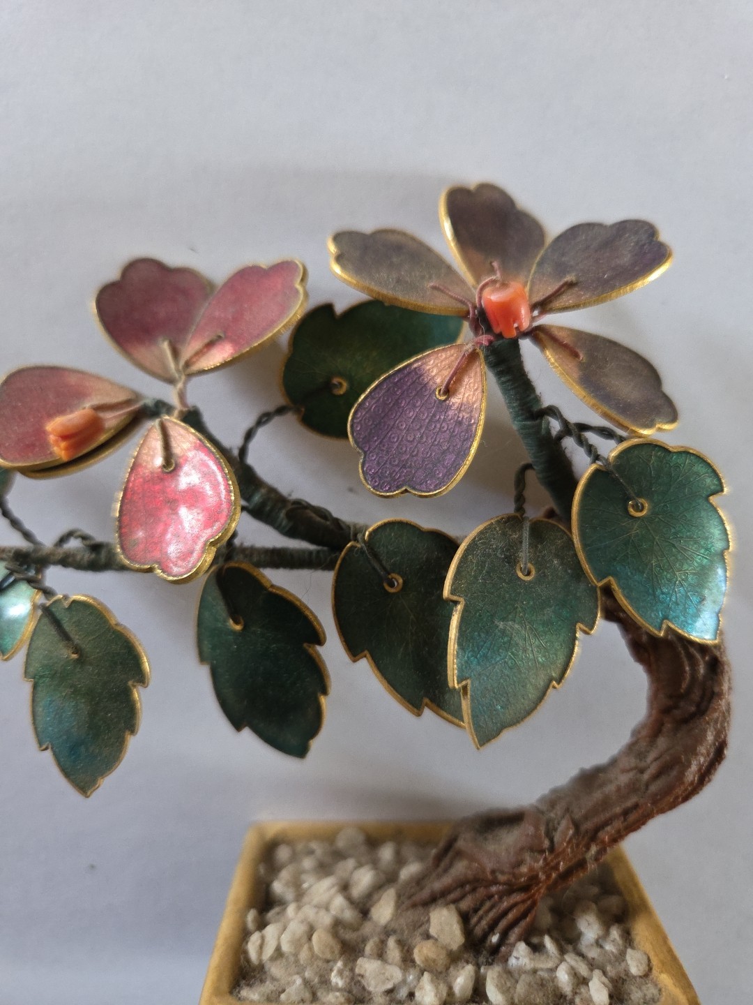 Vintage Small Cloisonne Enameled Bonsai Tree Flower