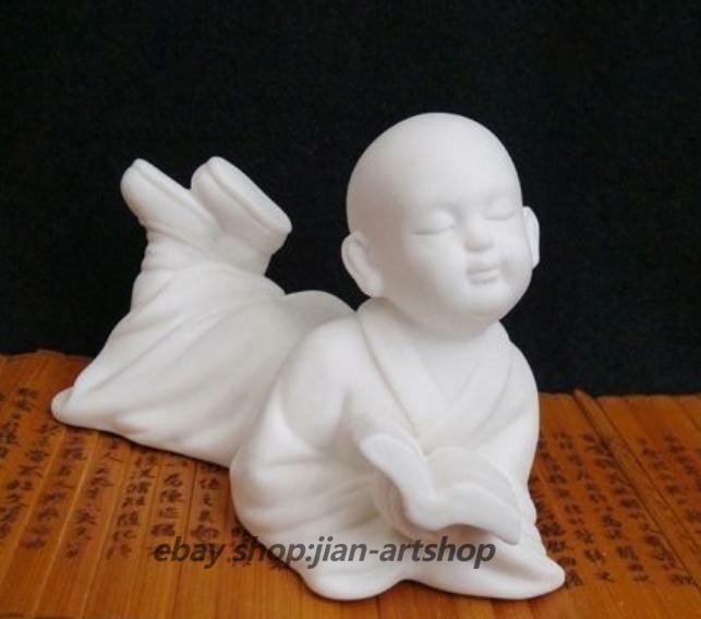 5.1″China White Porcelain Ceramics Lovable Read Book Little Monk Figurine Statue