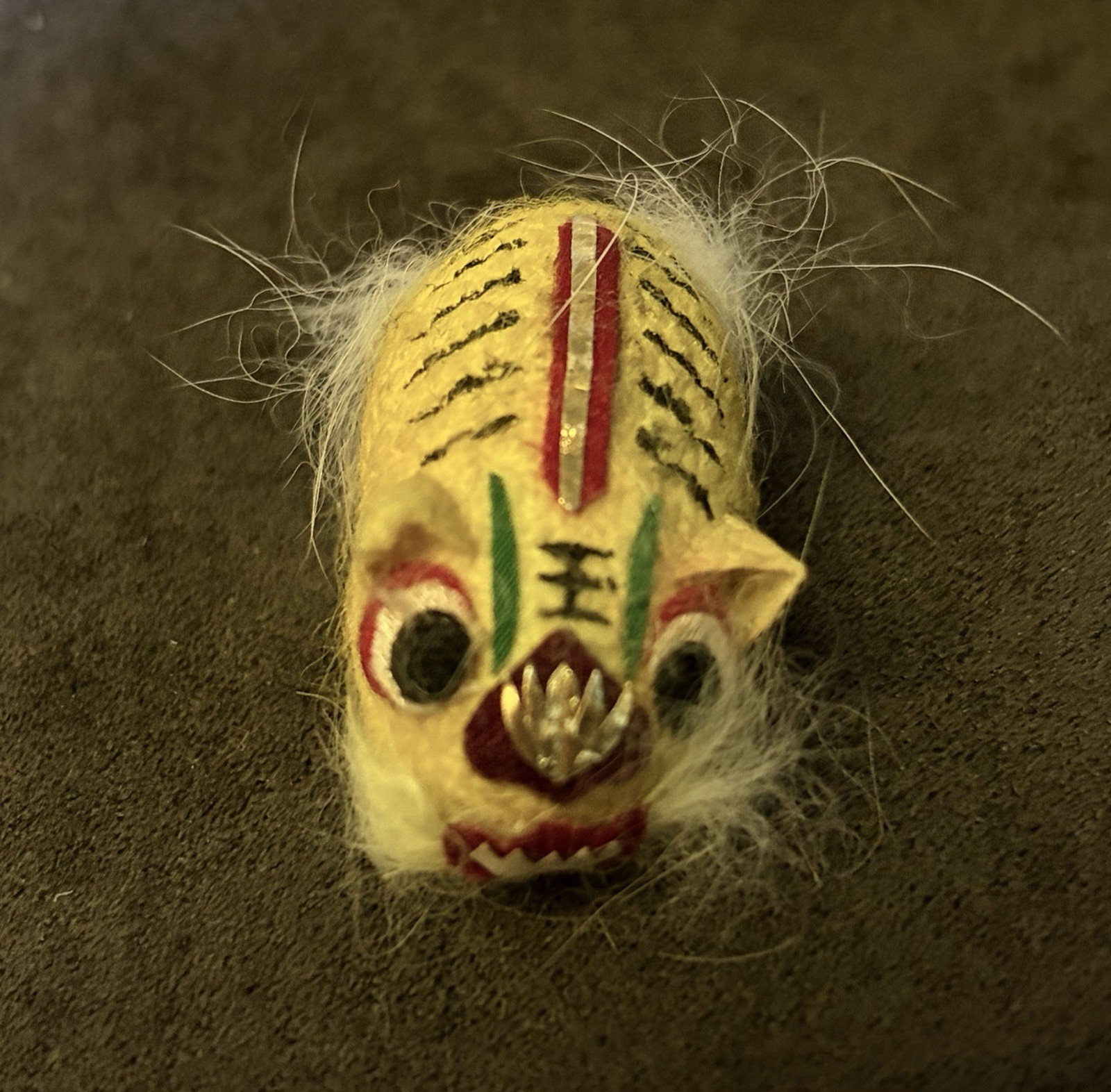 Vintage 1950s Chinese Tiger Painted Silk Worm Cocoon Toy 1-1/4” Miniature