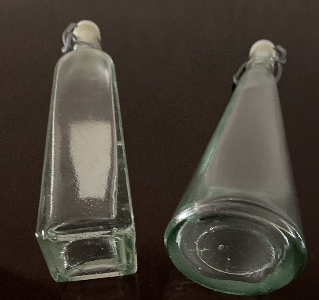 Vintage 2 Japanese Chinese Asian Glass Soy Bottles 70s- 80s Restaurant Not Used