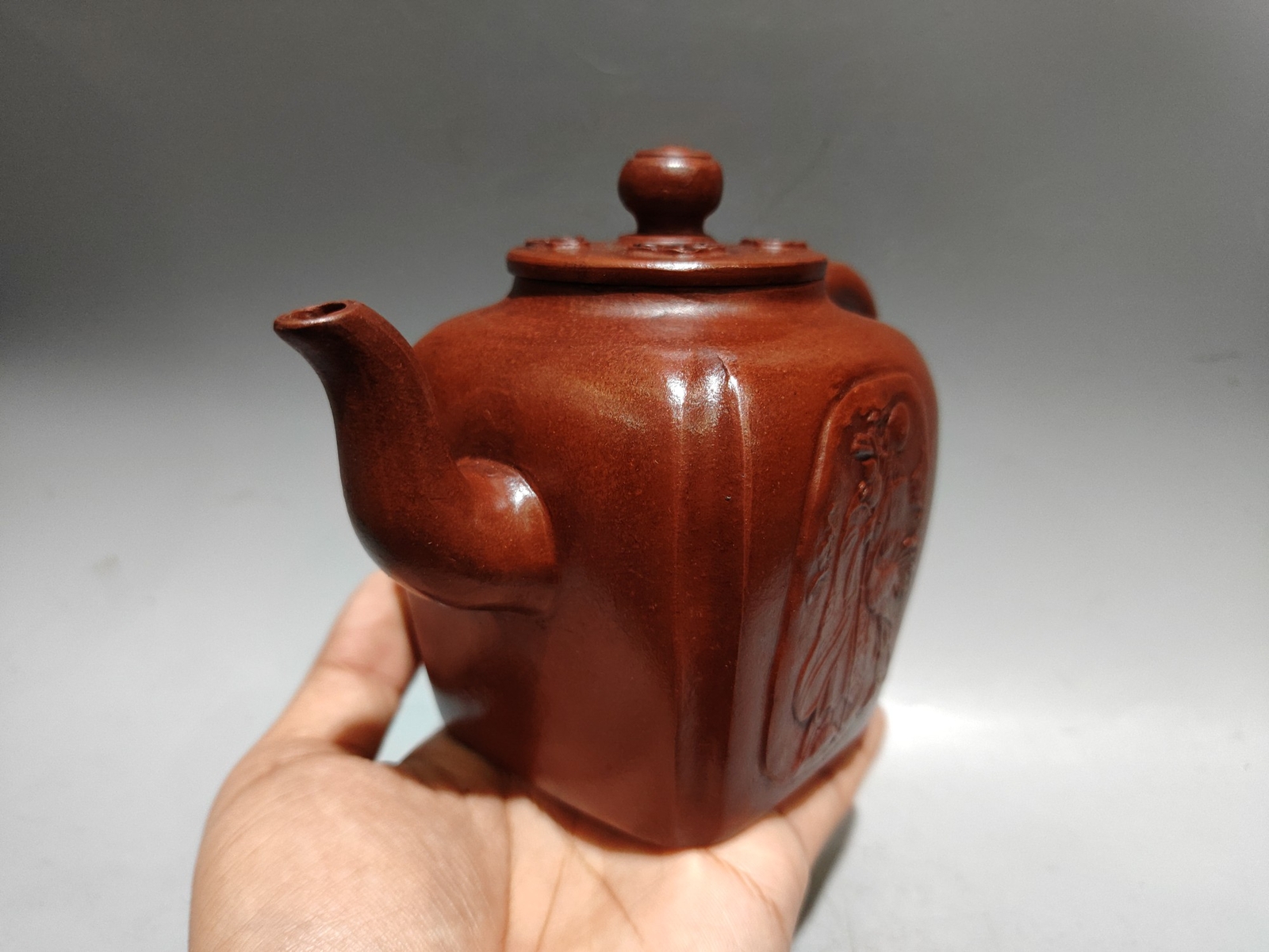 6.3″ Collect Chinese Zisha Pottery Red Clay Hand-made 360CC Longevity God Teapot