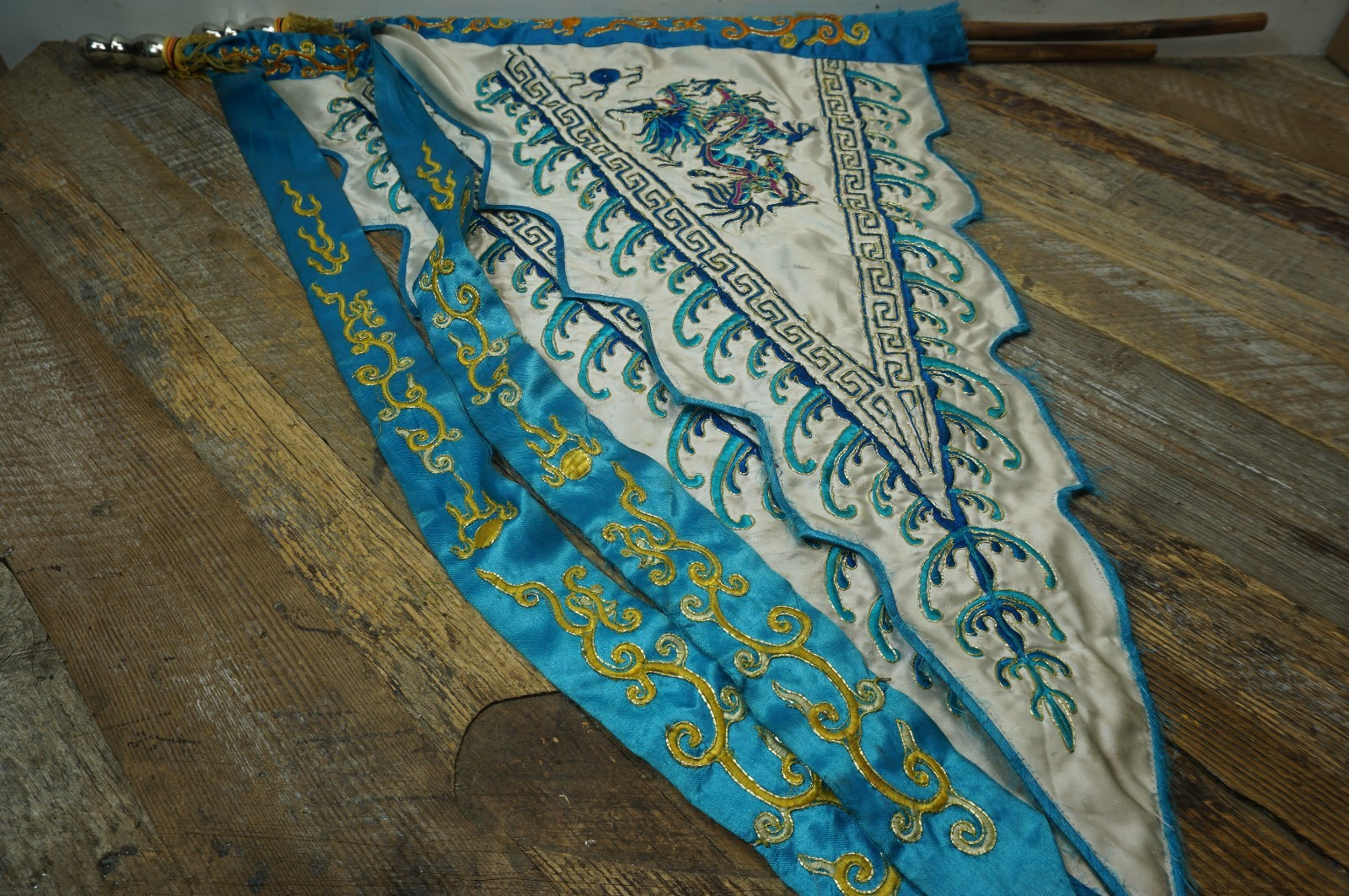 Chinese Dragon Flags bamboo poles embroidered (silk-?)