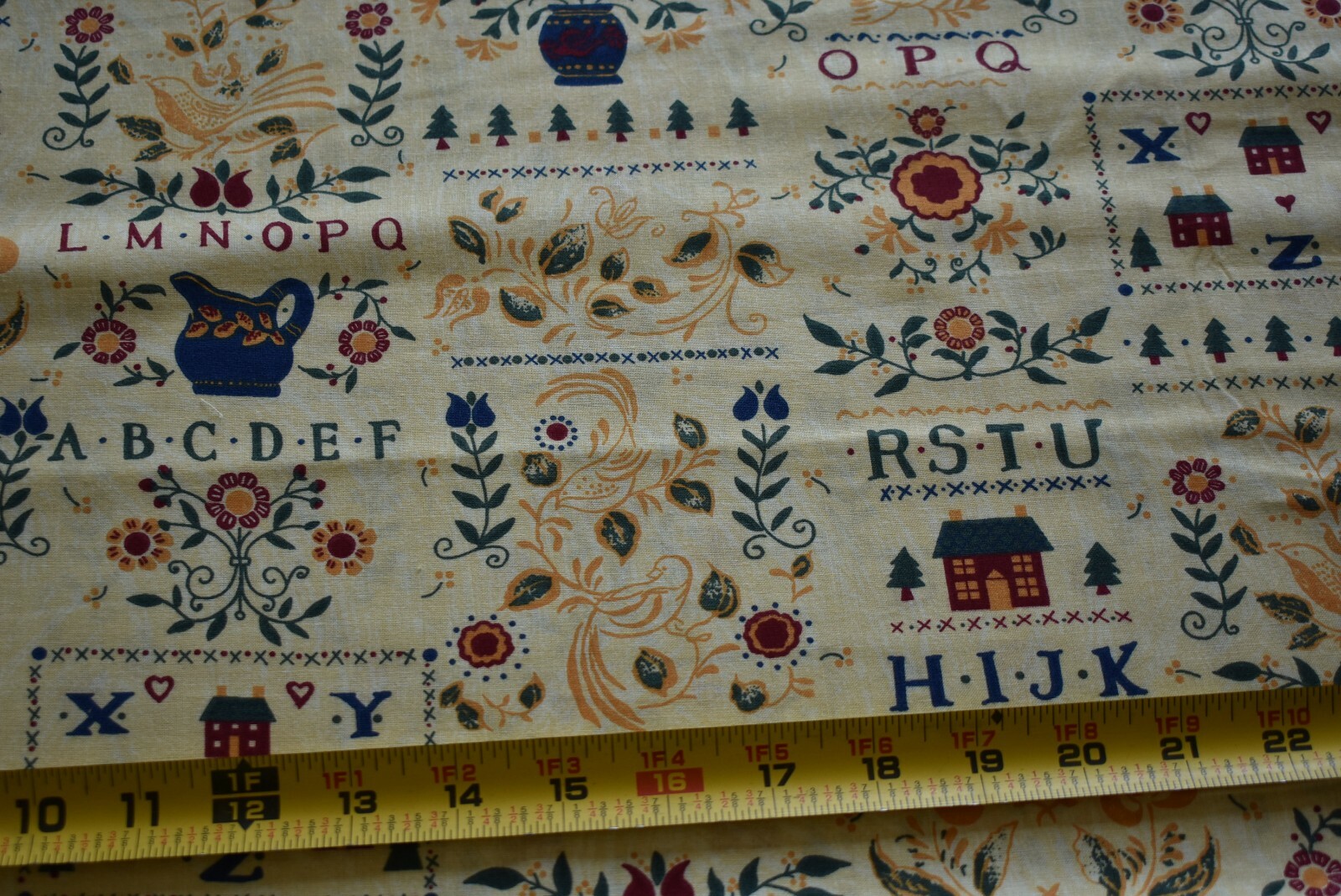 By 1/2 Yd, Vintage, Country School & Garden on Light-Yellow Quilt Cotton, B1211