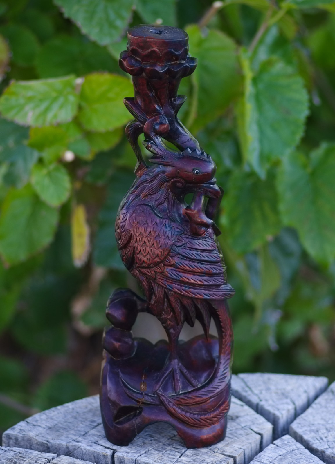 Oriental Boxwood Hand Carved Phoenix 12″ China 1950’s MAGNIFICENT SKILLFUL ART!