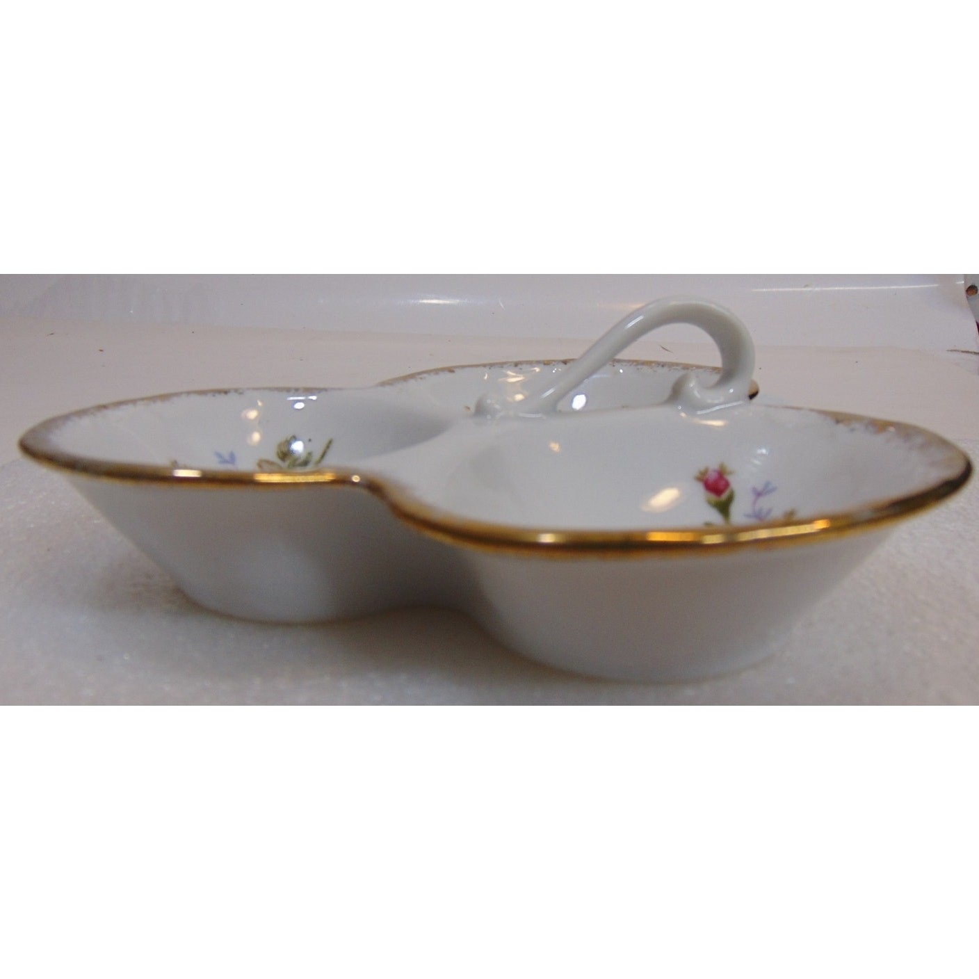 Bone China Candy Dish Trinket Bowl Floral Gold Trim Vintage Elegant Decor Roses