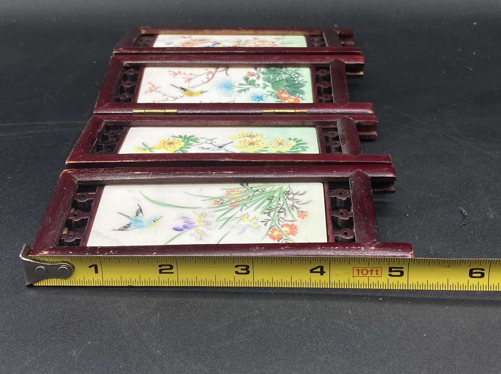 Chinese Table Top 4 Screen Hand Painted Marble Mini Tiles 8.25” x 5”
