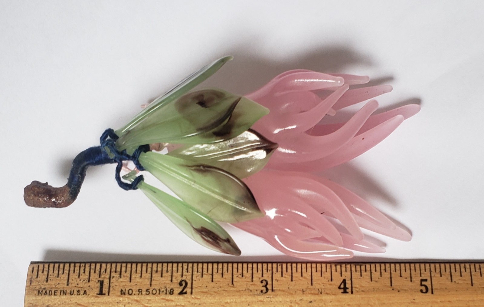 Vintage Chinese Pink Glass Wired Flowers green leaves