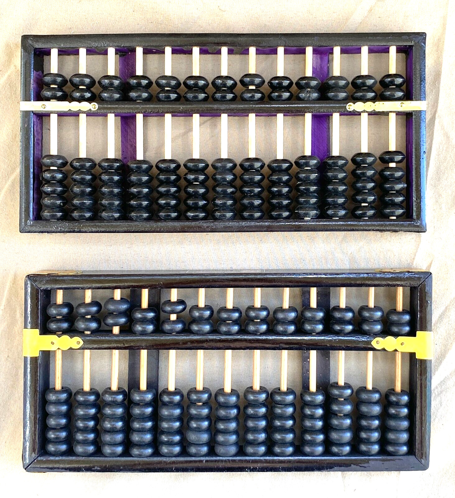 Wood & Brass Abacus Pair People’s Republic China, Lotus-Flower Brand