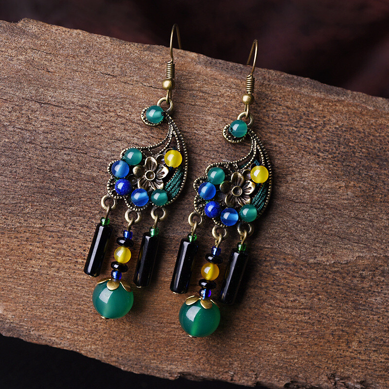 China Agate/Alloy/Jade Line Tibetan Style Exquisite Fashion Earbob Earrings
