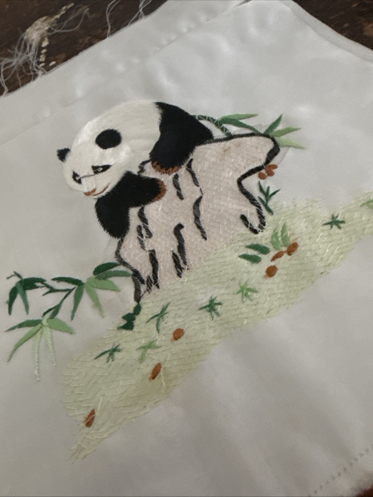 Vintage Chinese Panda Bear Suzhou Silk Embroidery Panels 9x 9