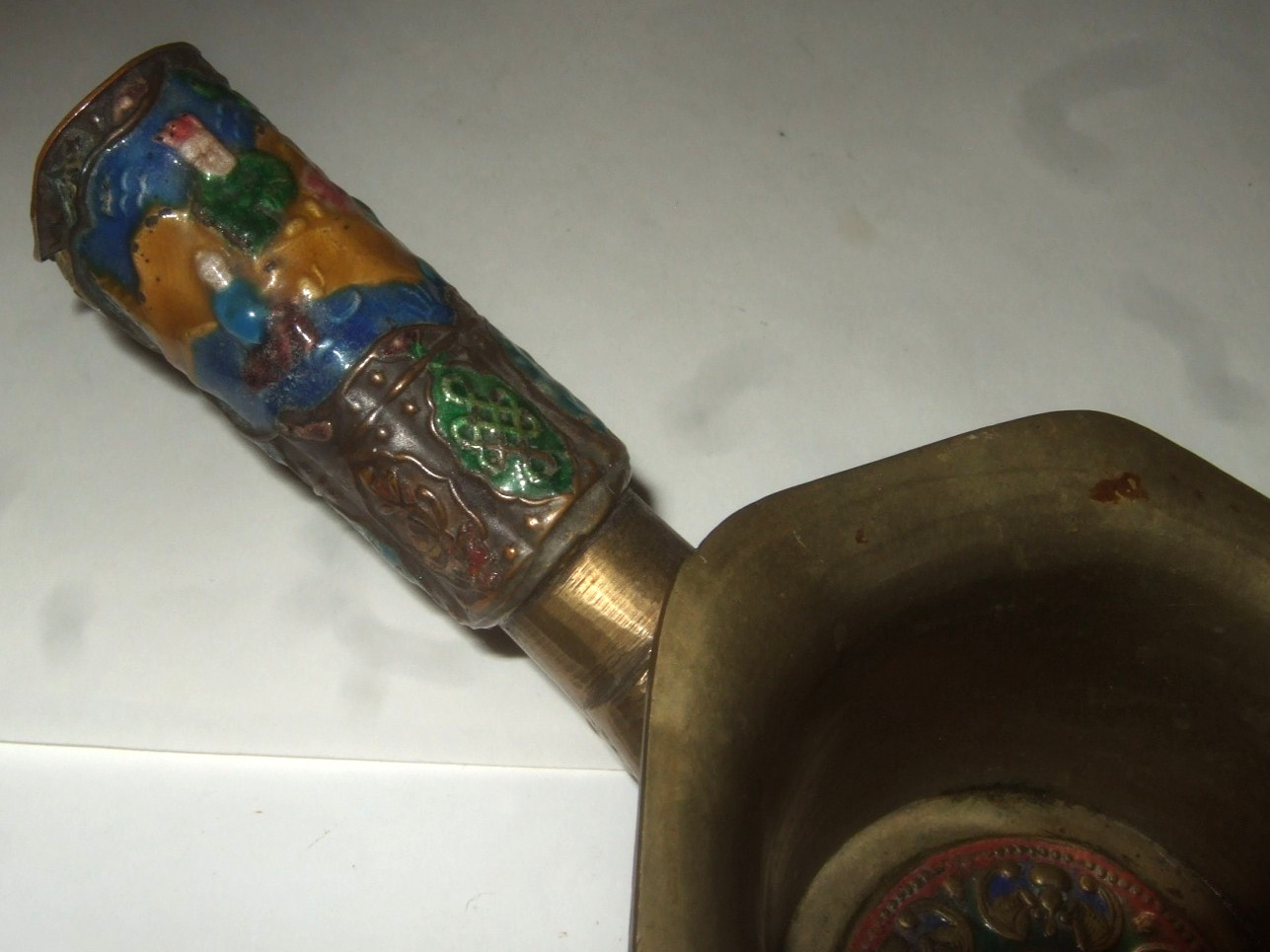 Chinese Brass Enamel Ashtray Estate Heirloom