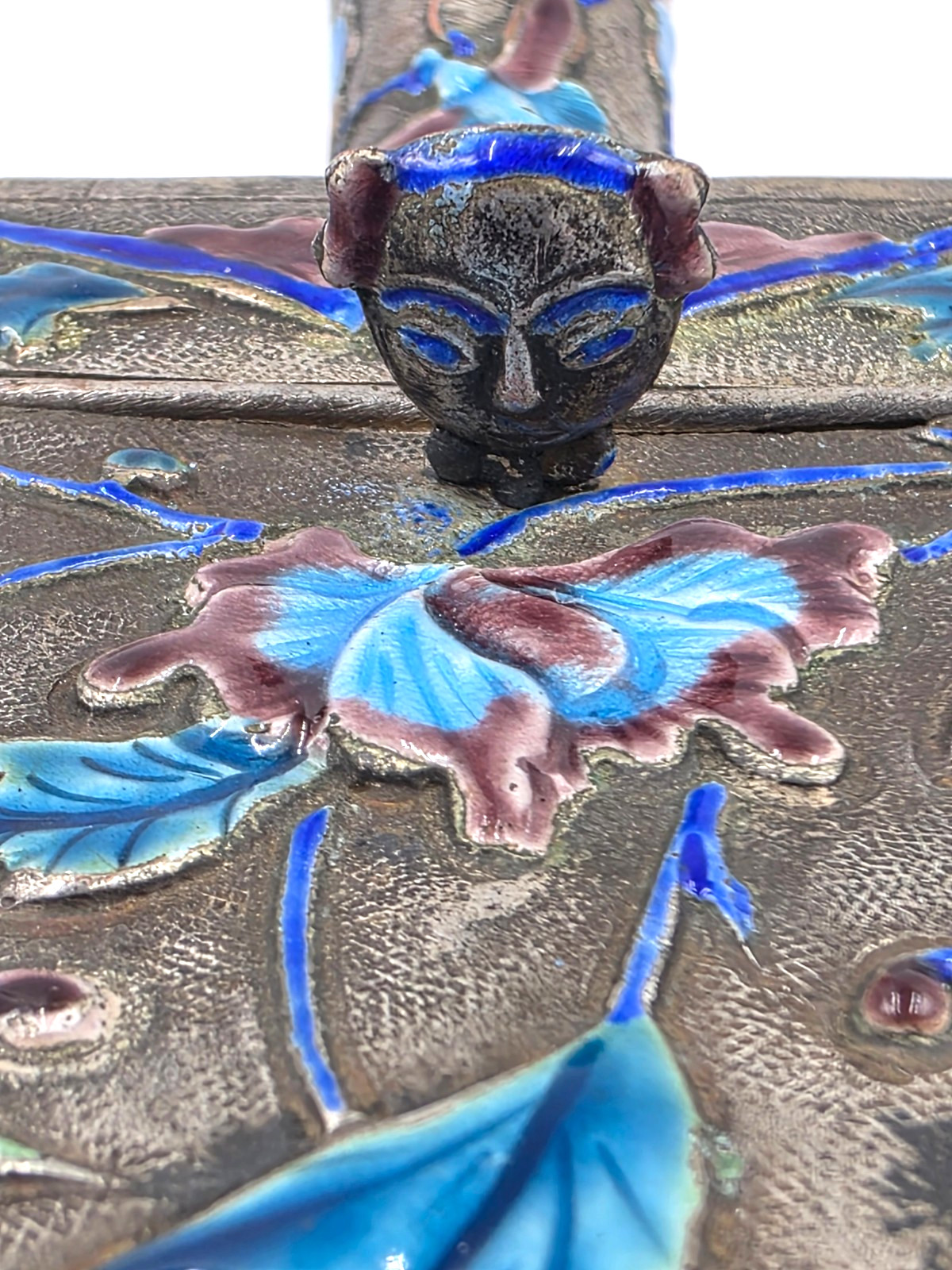 VTG Home Decor Ashtray Chinese Enamel Cloisonne Brass Butterfly Silent Butler