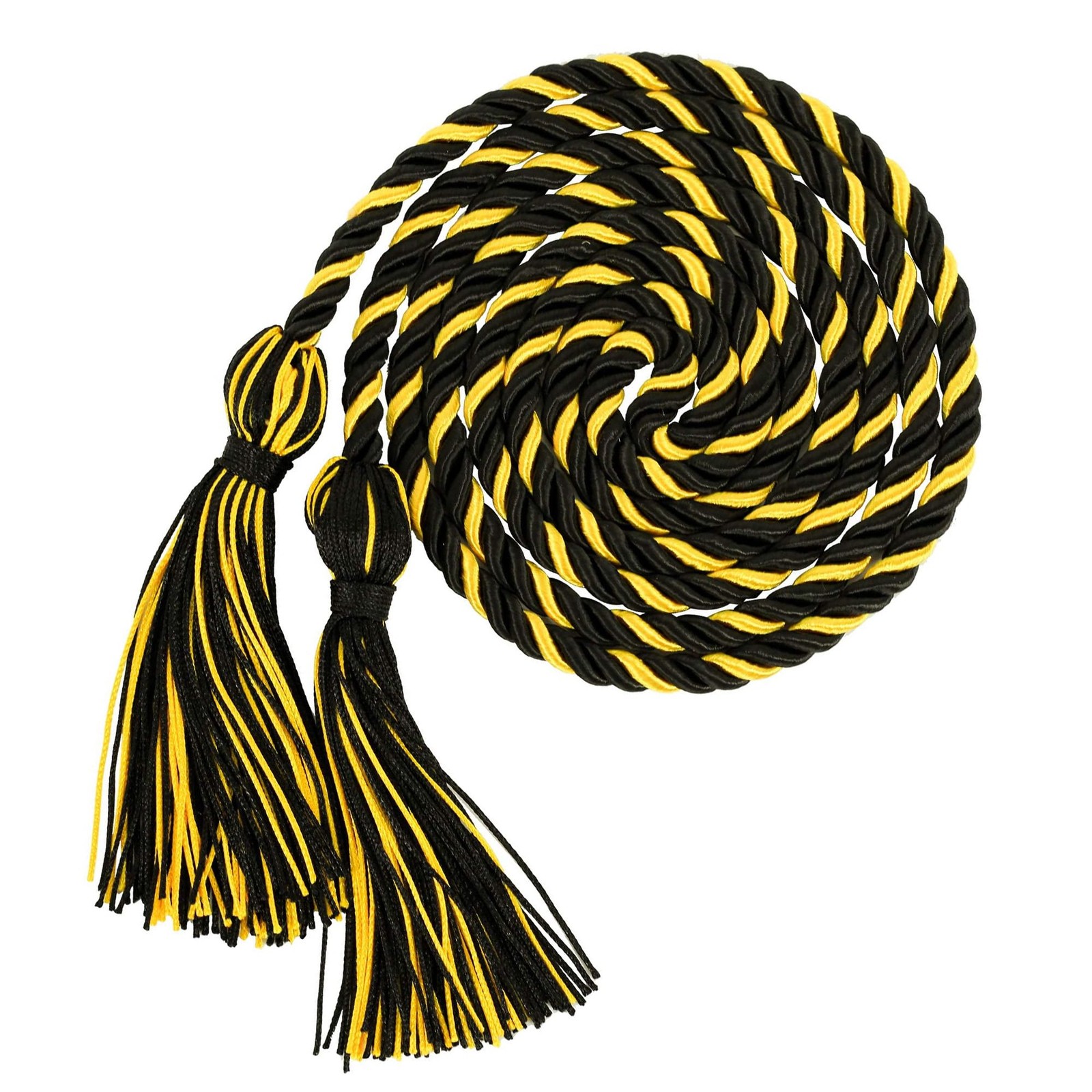 Single Color Graduation Honor Cord 68 Inch Long Black Gold with Tassel