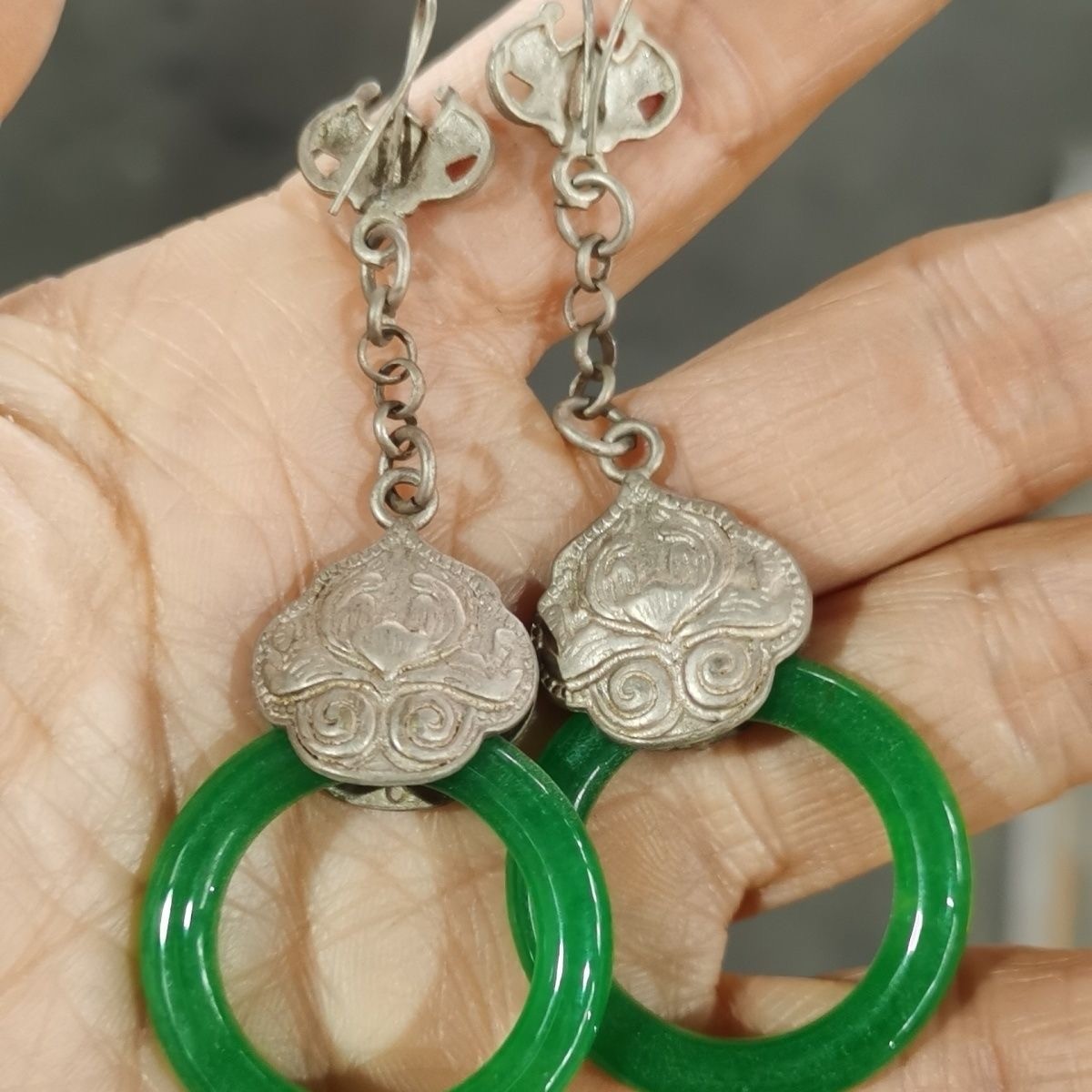Collect Antique China Silver gemstone pendant Gem Jewelry pendant jade pendant