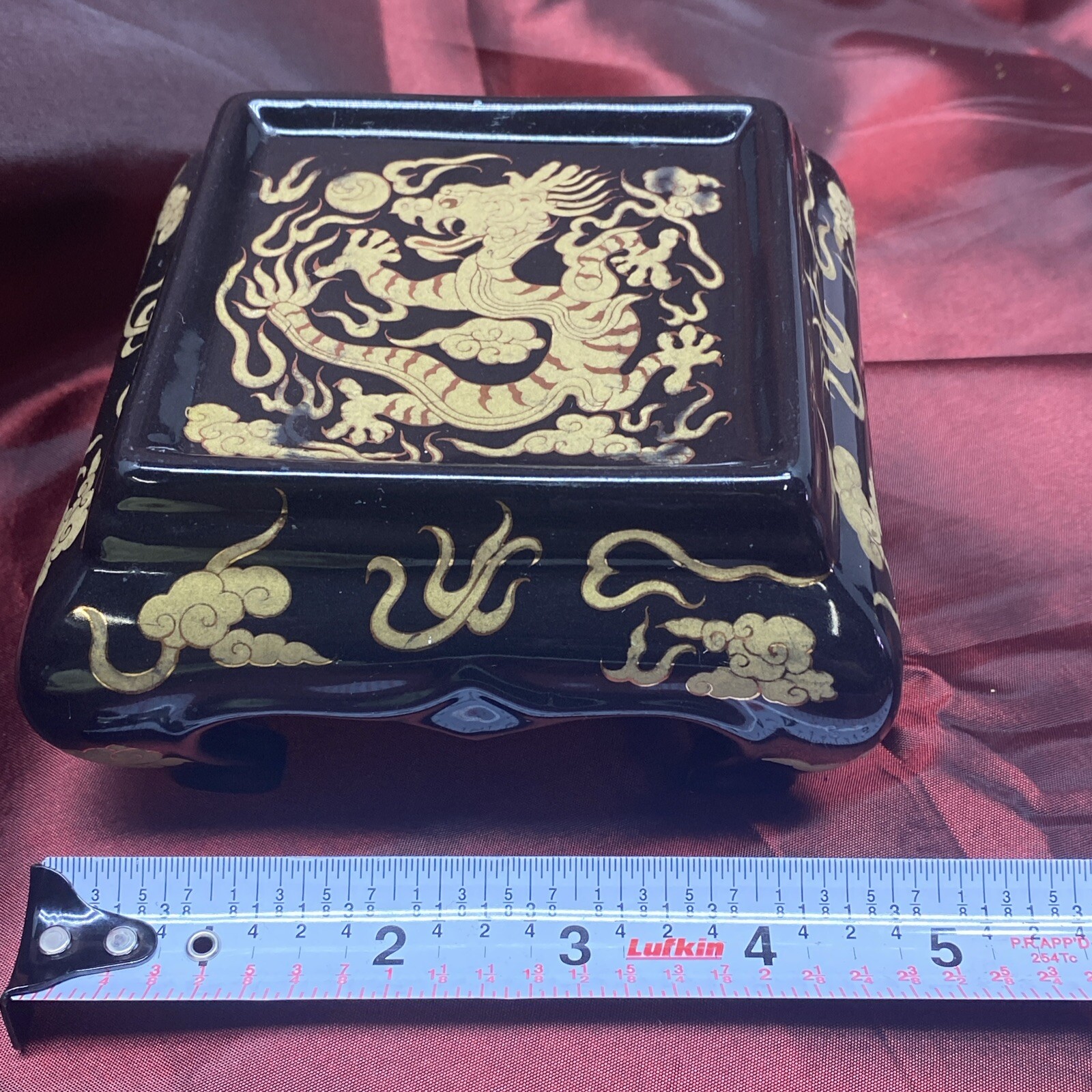 Black & Gold Dragon Trinket Base Candle Yi Lin Arts Treasures of China See Burn