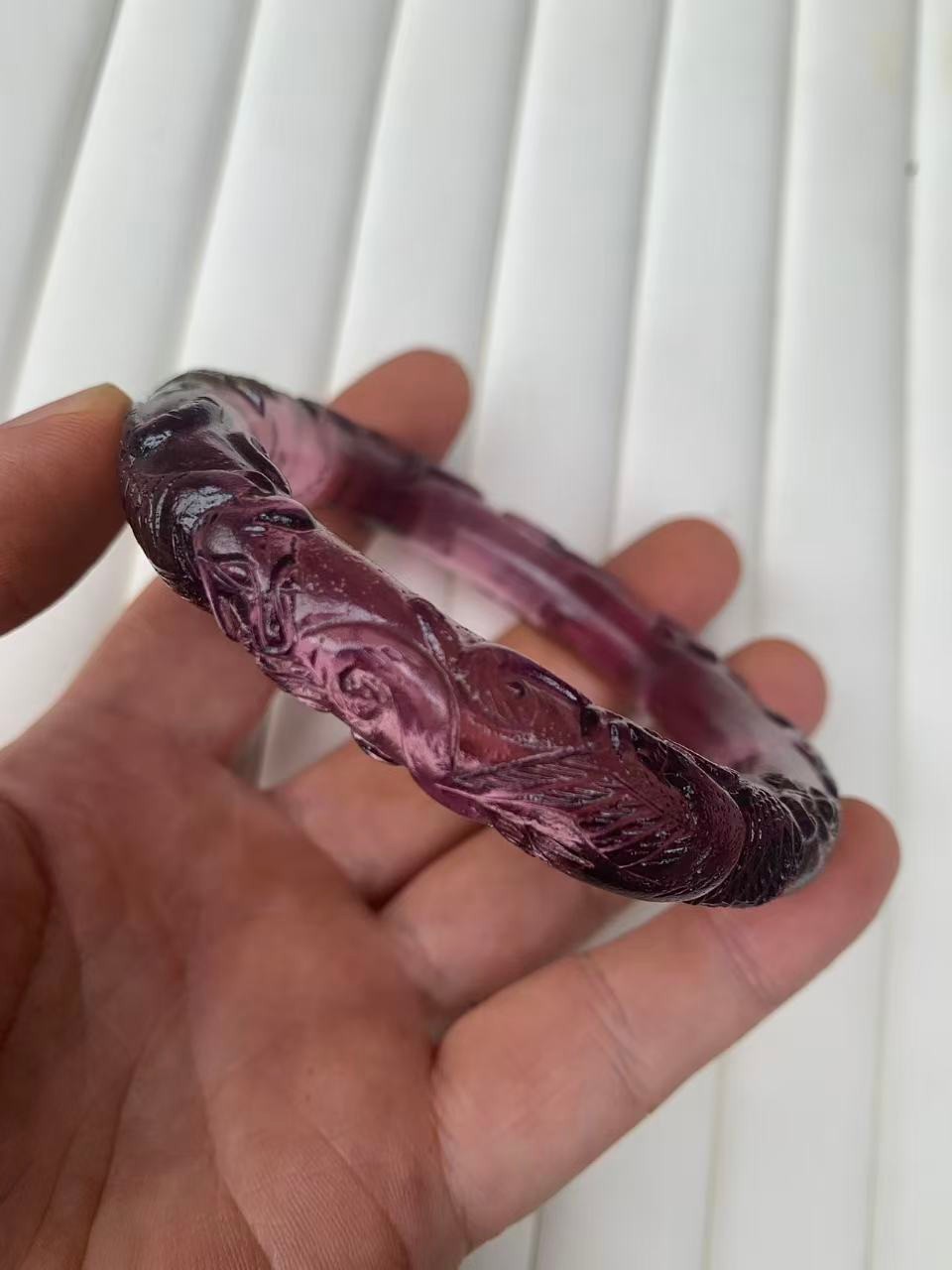 Excellent Chinese Old Crystal Hand Carved Bangle Bracelet