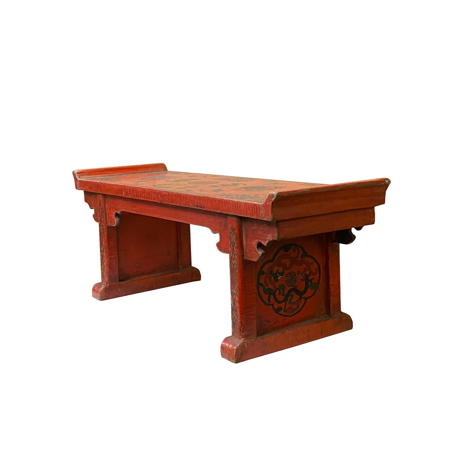Chinese Distressed Red Treasures Graphic Rectangular Stand Display ws1900