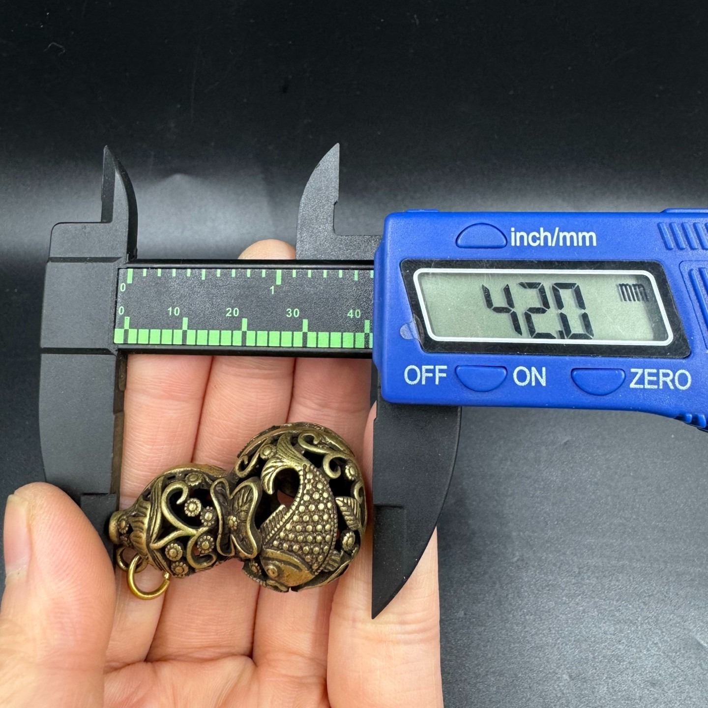 Vintage Brass Hollow Gourd Pendant Carp Lotus Fish Lucky Wealth Feng Shui Charm