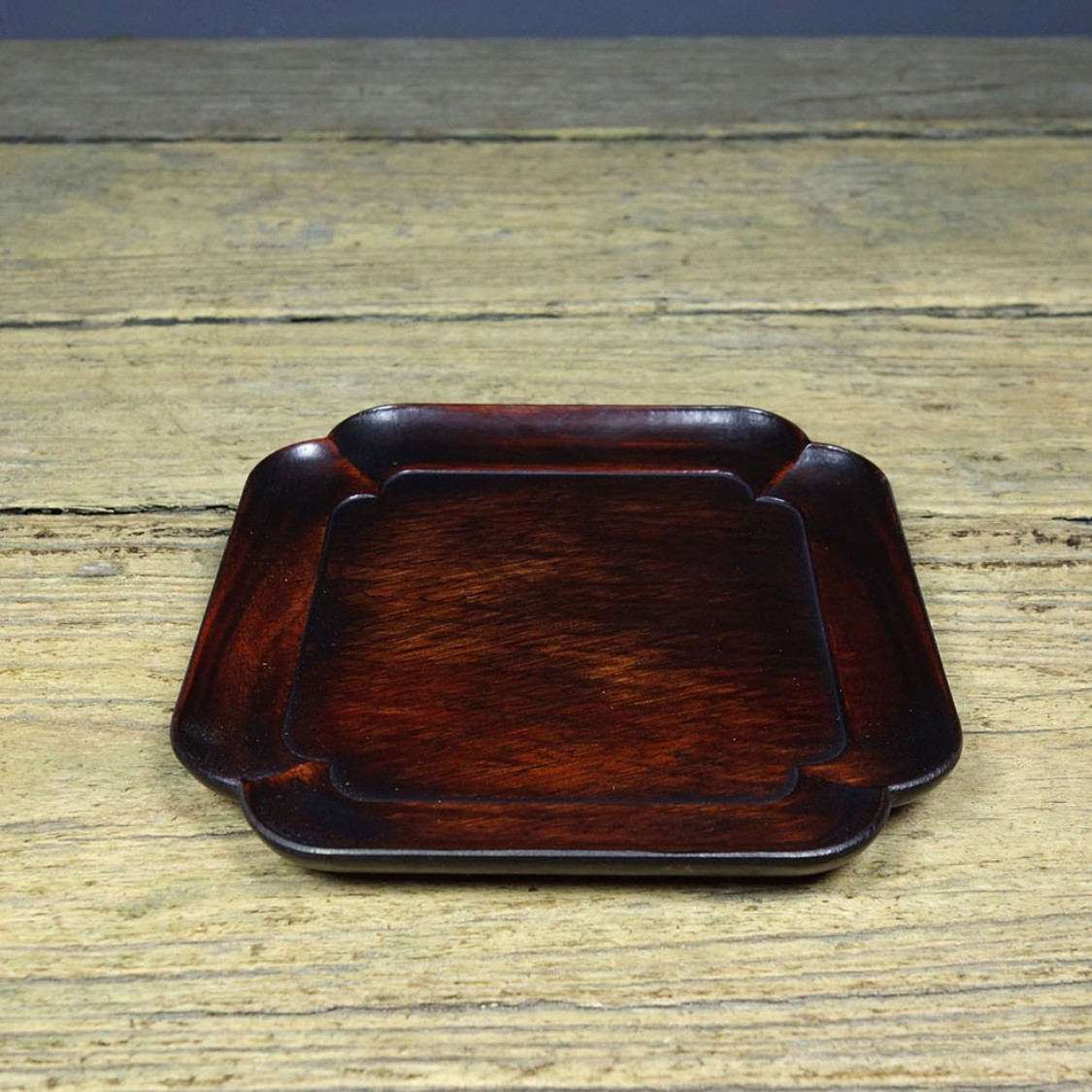 Vintage Hand Carved Rosewood Square Tea Tray Decor 13cm