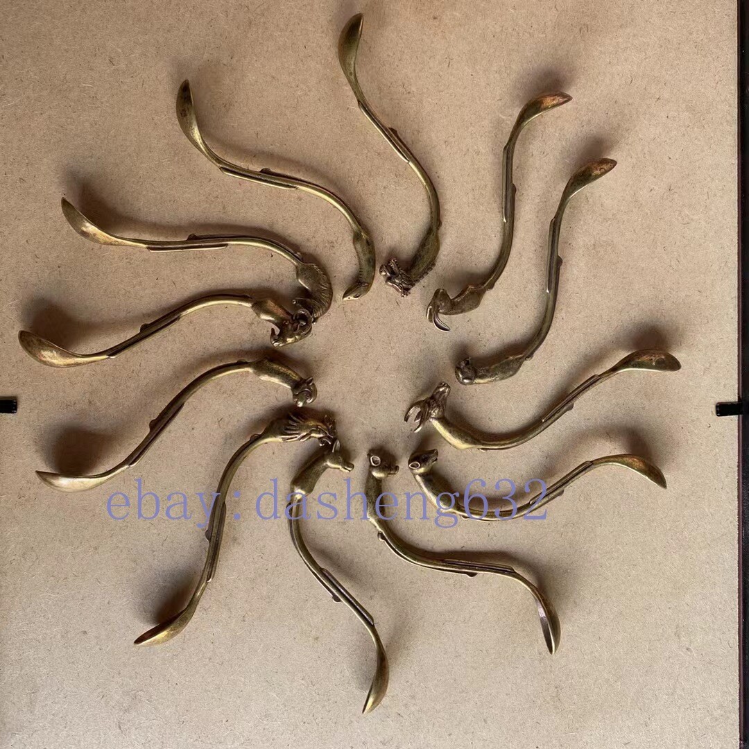 12pc Handmade twelve chinese zodiac signs spoon statue