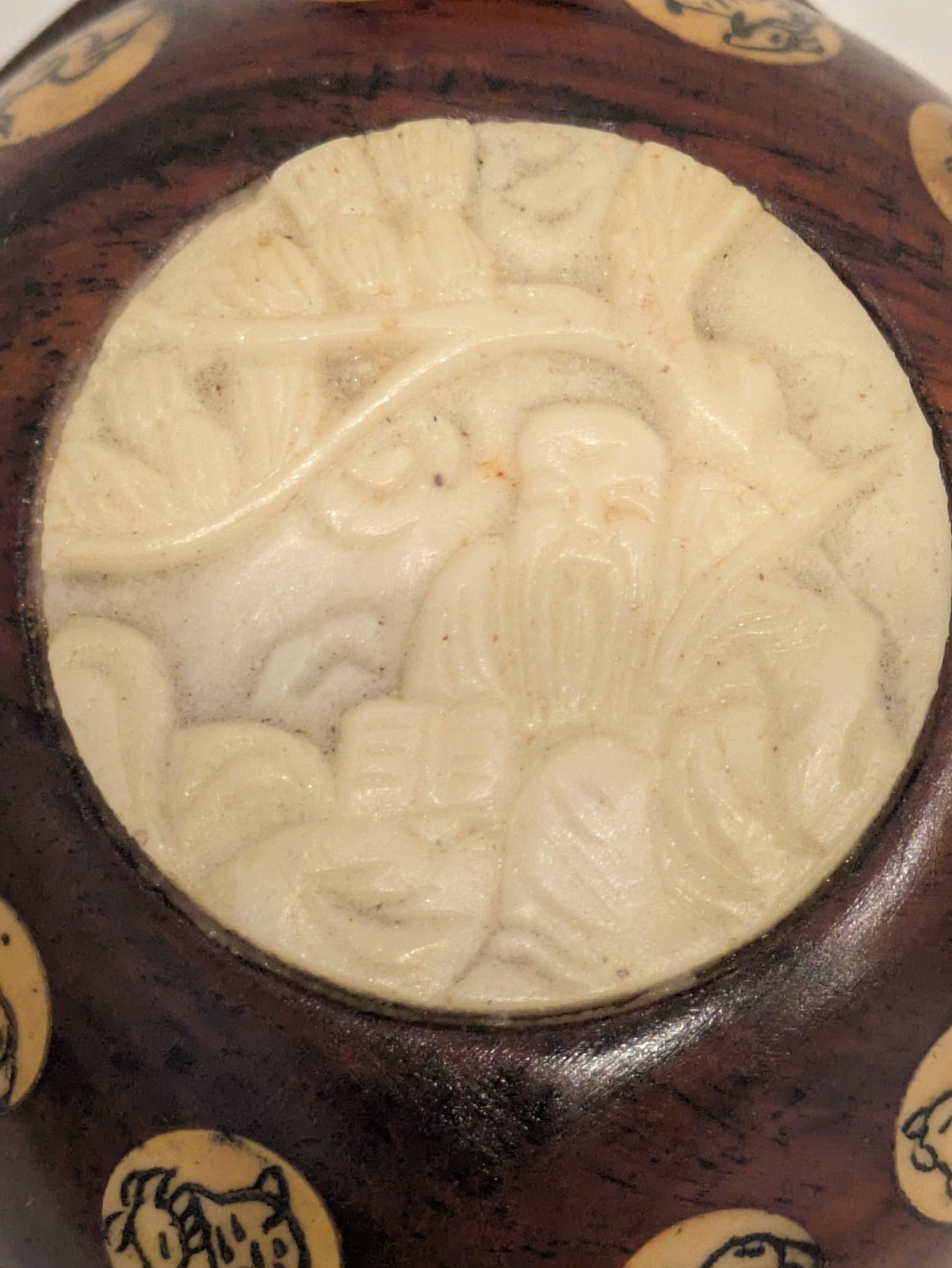Vintage Carved Wood Turtle with Inlaid Chinese Zodiac Signs Opens to Compass