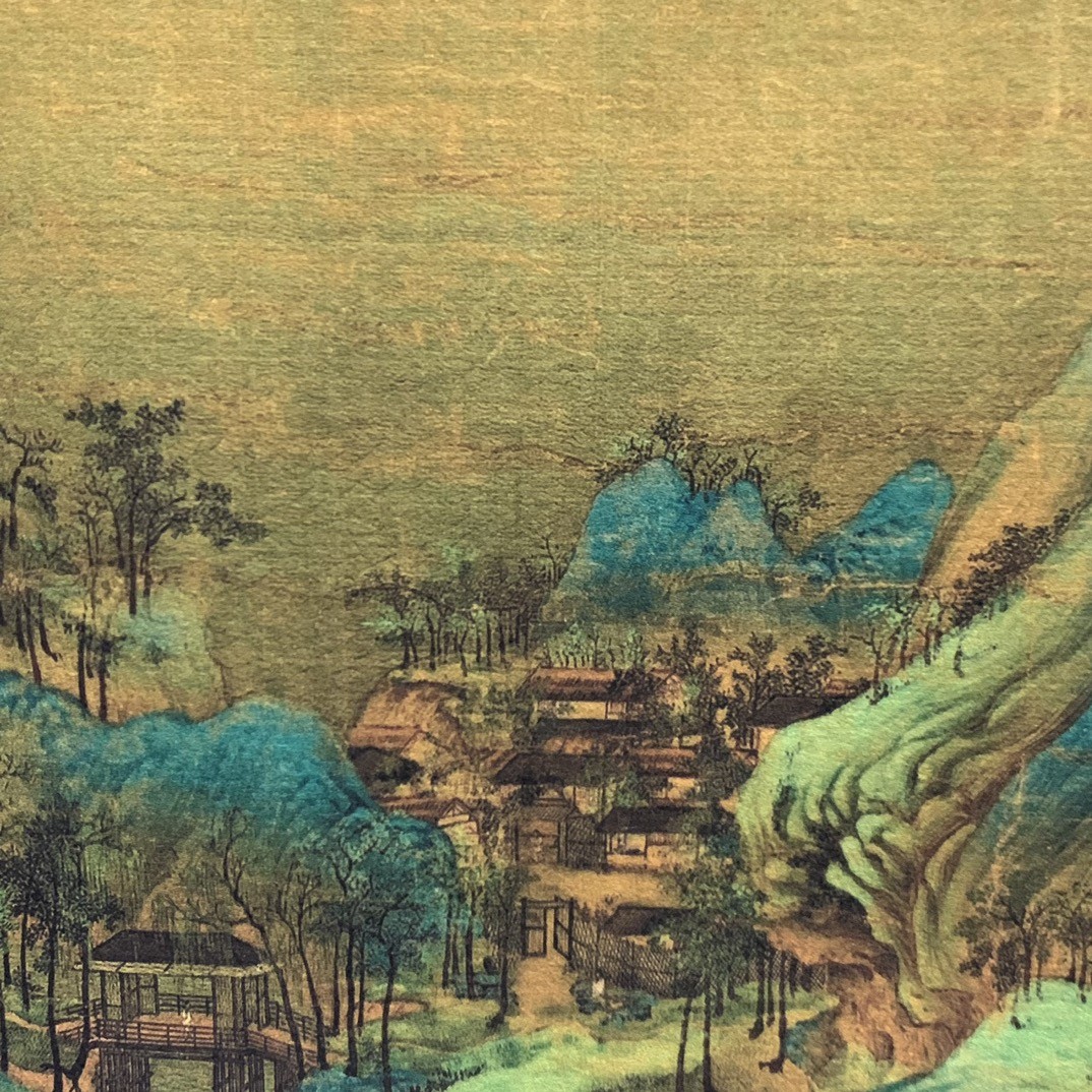 Vintage Antique Chinese Scroll Painting Thousand Li Rivers Mountains Xuan Paper