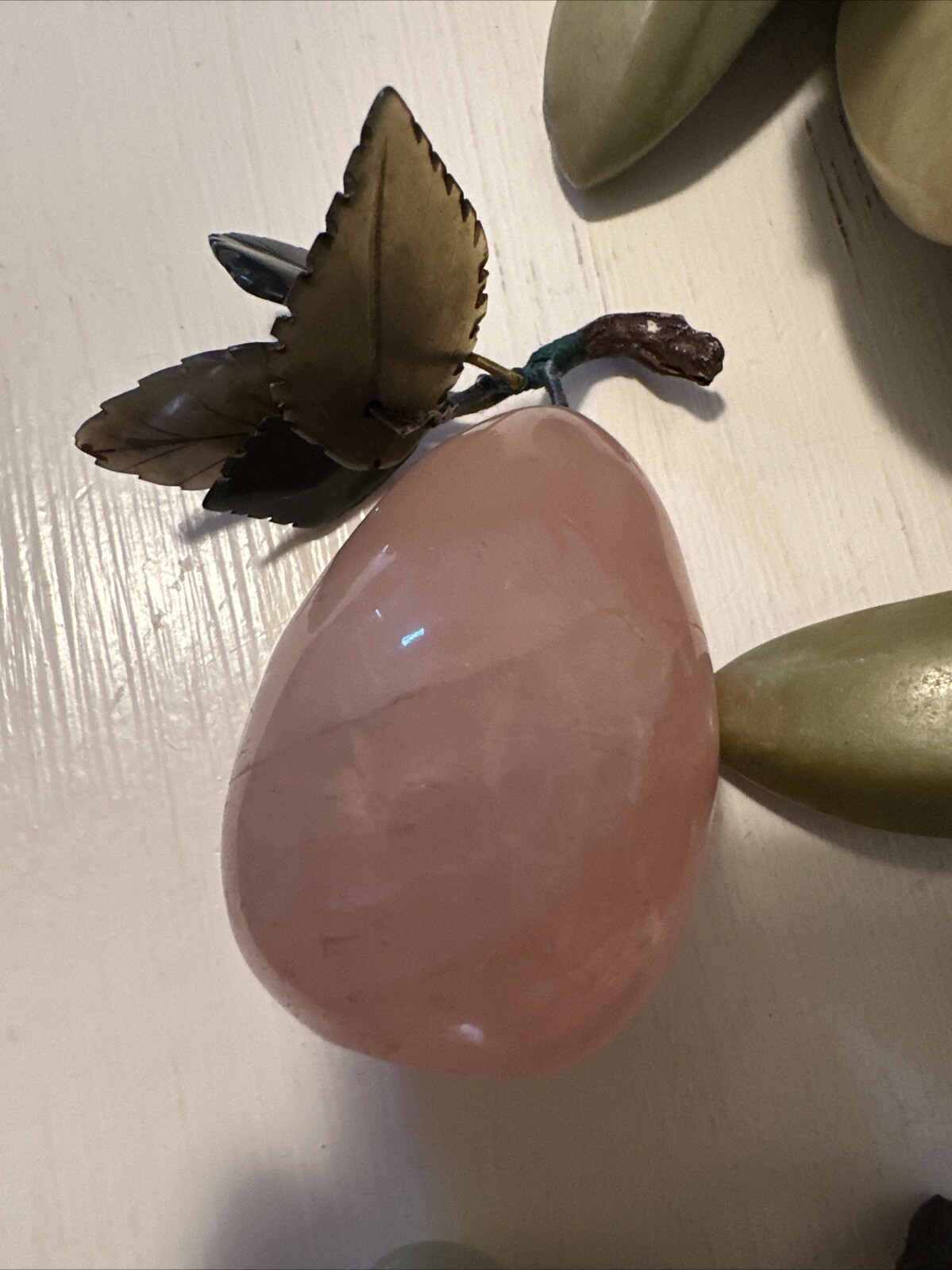 Group Chinese Carved Jade, Agate, Rose Quartz Gemstone Flowers Fruits Vegetables