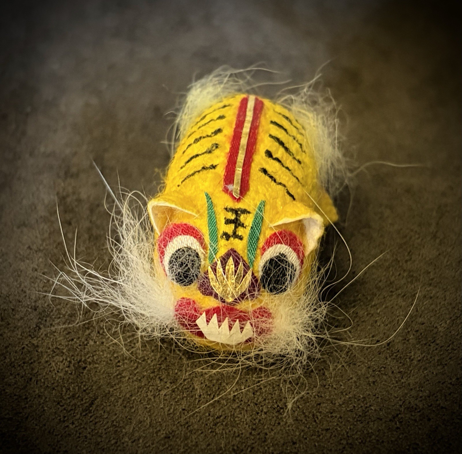 Vintage 1950s Chinese Tiger Painted Silk Worm Cocoon Toy 1-1/4” Miniature