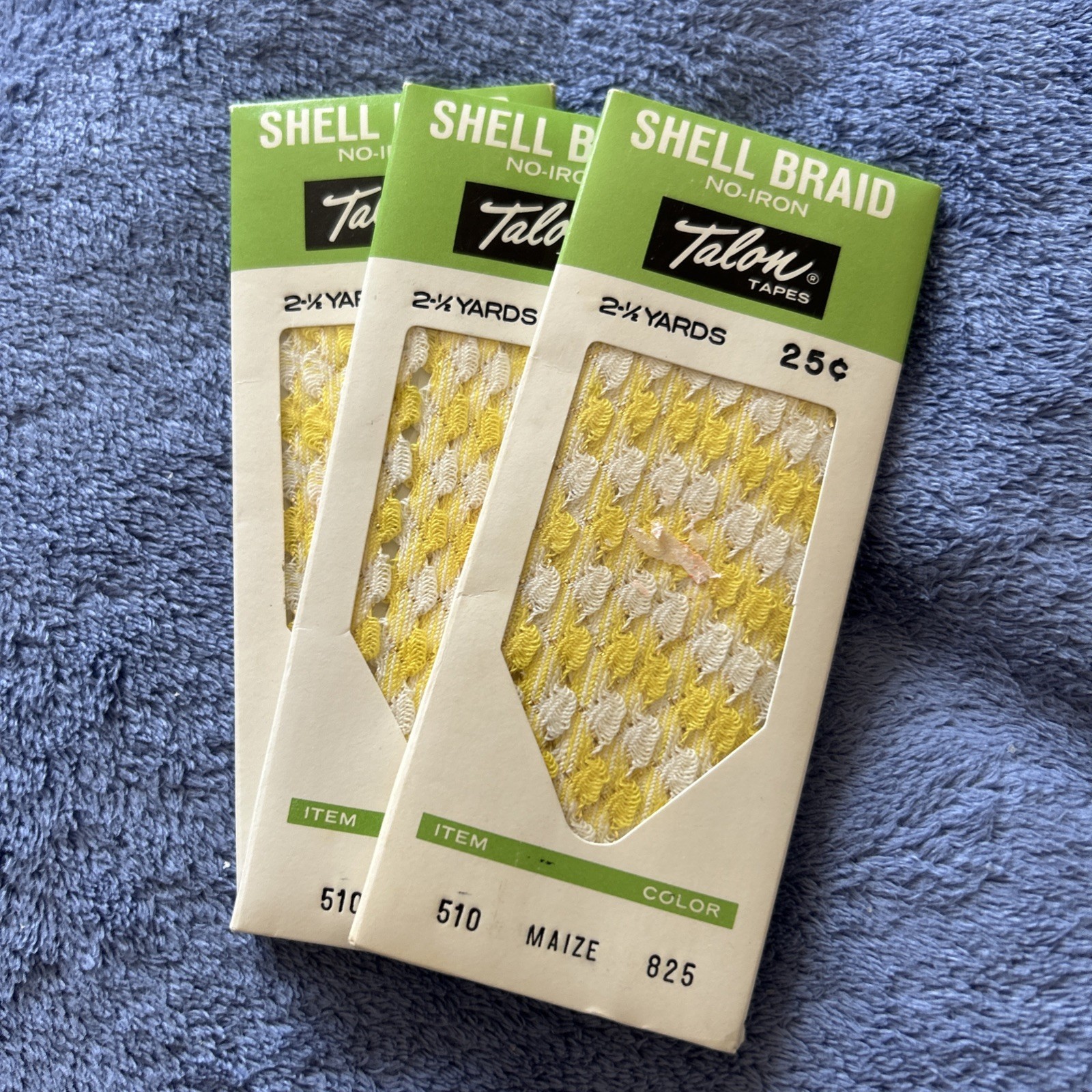 3 Vtg Sewing Trim Talon Maize Shell Braid Trim No-Iron 2-1/2 yds Per Package