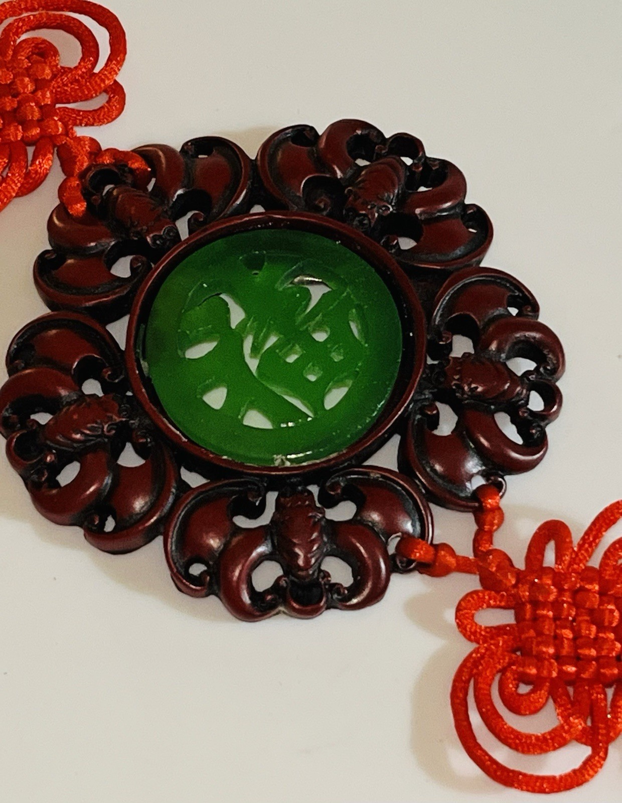 Oriental Fulong HANGING CARVED RESIN FAUX-JADE WALL ART PIECE Good Fortune