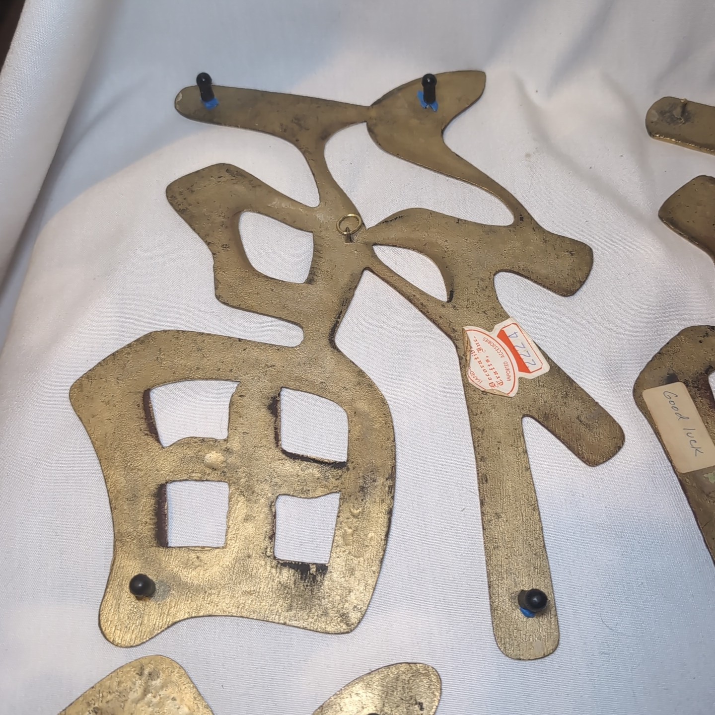 6x Vintage Brass Chinese Japanese Symbols Wall Hanging Trivets Solid Brass 11″