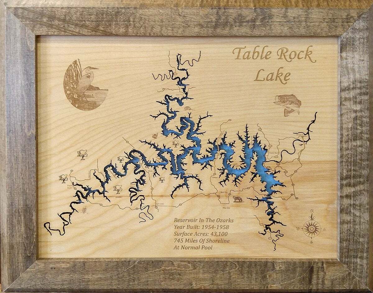 Table Rock Lake, MO – laser cut wood map | Wall Art | Made to Order