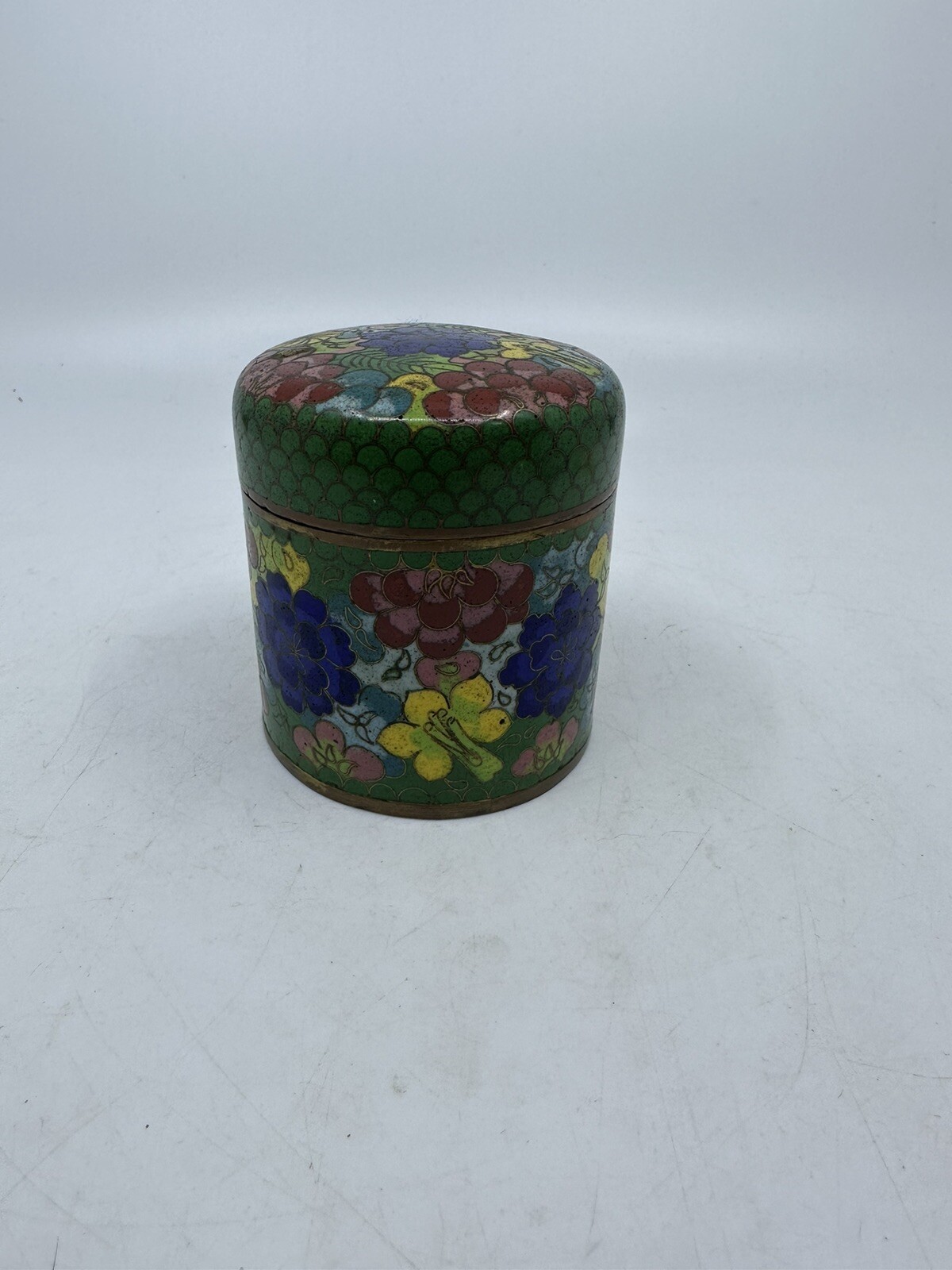 Late 1800’s Chinese Cloisonne Enamel Metal Tea Caddy W Lid Damaged Lid