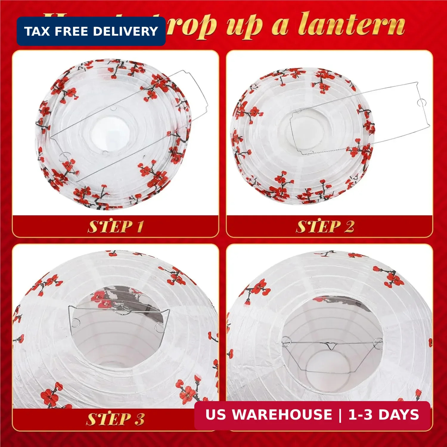 Mudder 20 Pieces Chinese Japanese Paper Lanterns, Cherry Flowers Paper Lanterns