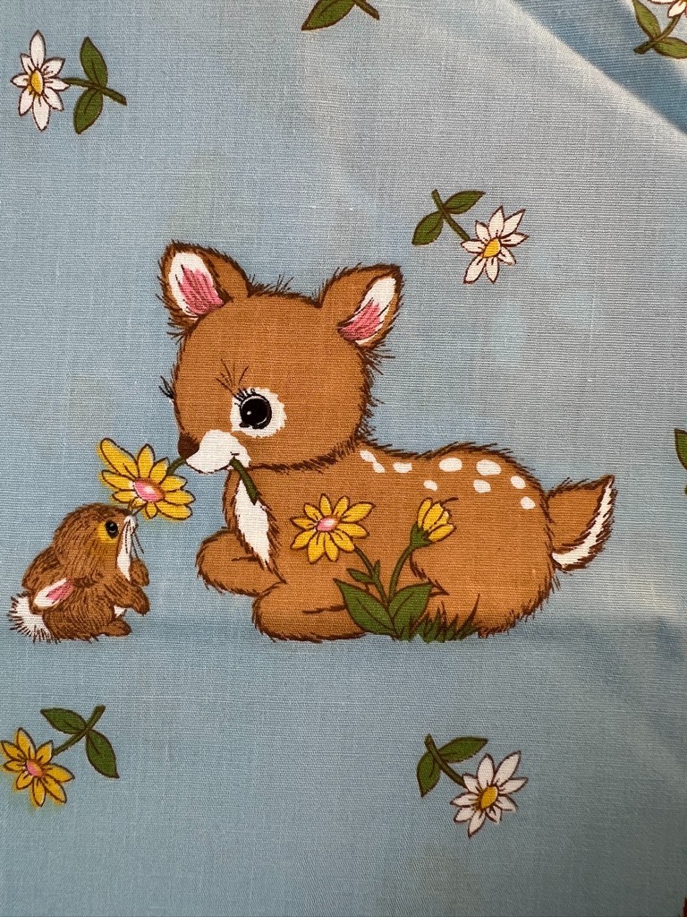 Fabric RARE Vtg 70s Nursery Disney Bambi and Friends Sears Perma Prest 23 x 44 W