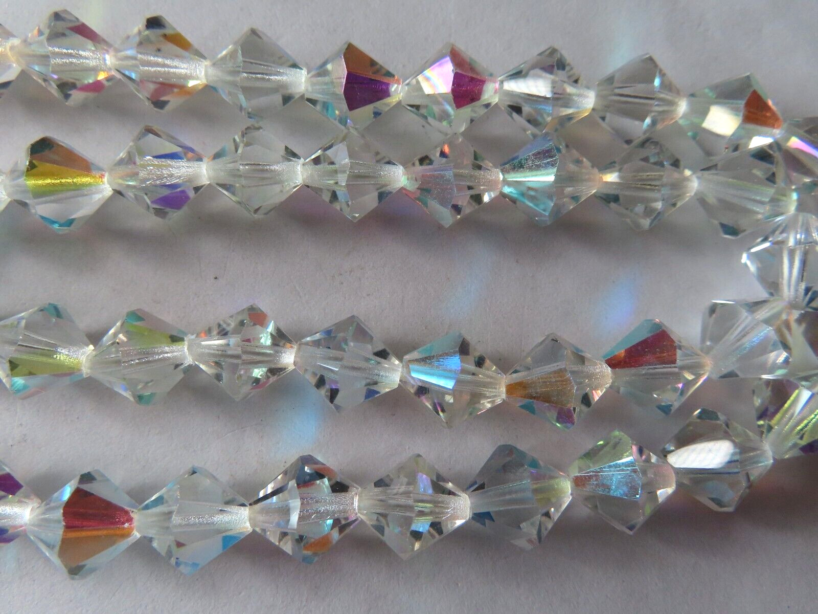 Strand of 120 Czech. vintage Glass Machine Cut Bicone Beads 8mm Crystal AB