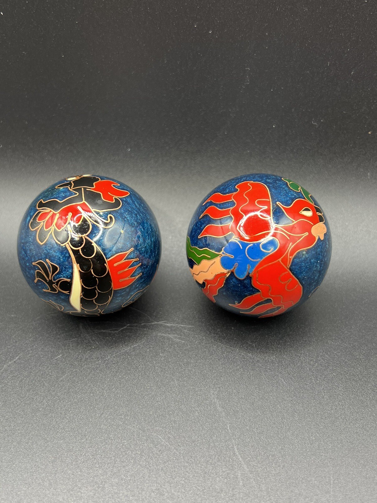 Vintage 1980’s Ben-Wa Meditation Relaxation Chiming Balls Enamel Dragon Phoenix