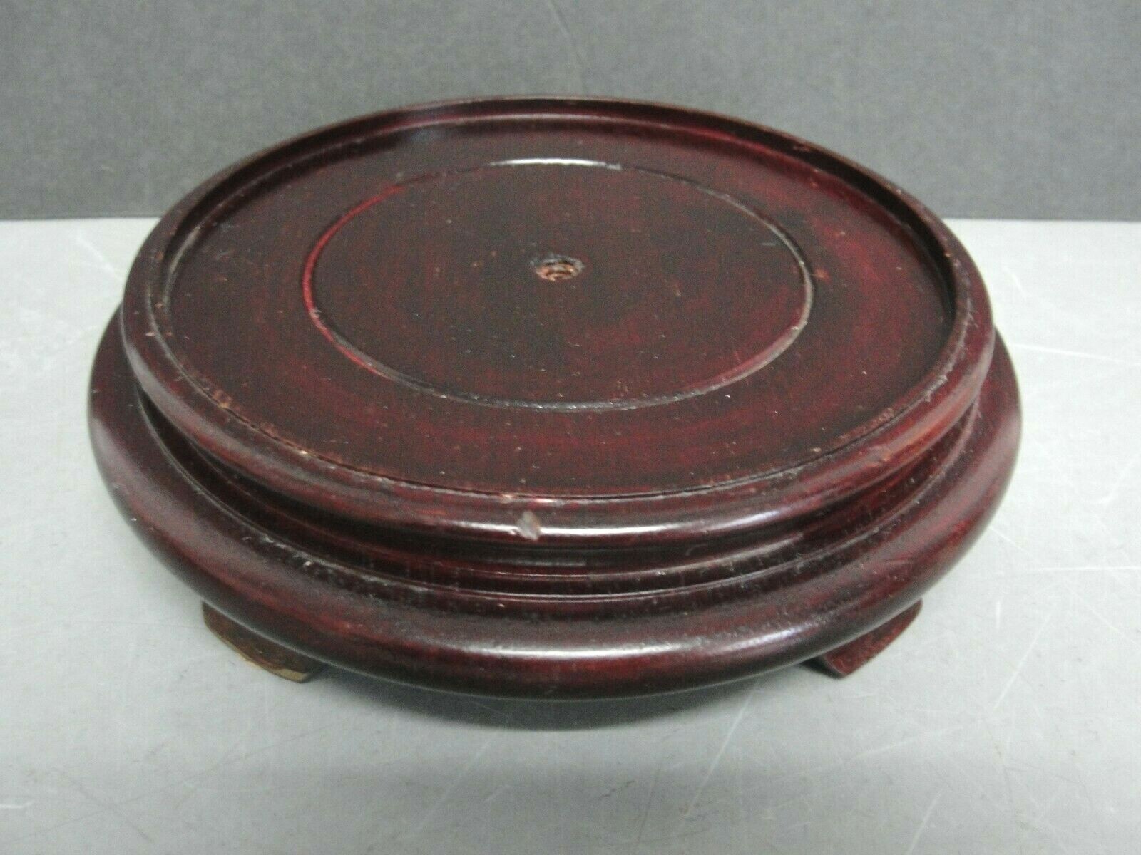 DARK RED ASIAN HAND CARVED WOOD PEDESTAL STAND DISPLAY BASE ❤️ VASE FIGURINE VTG