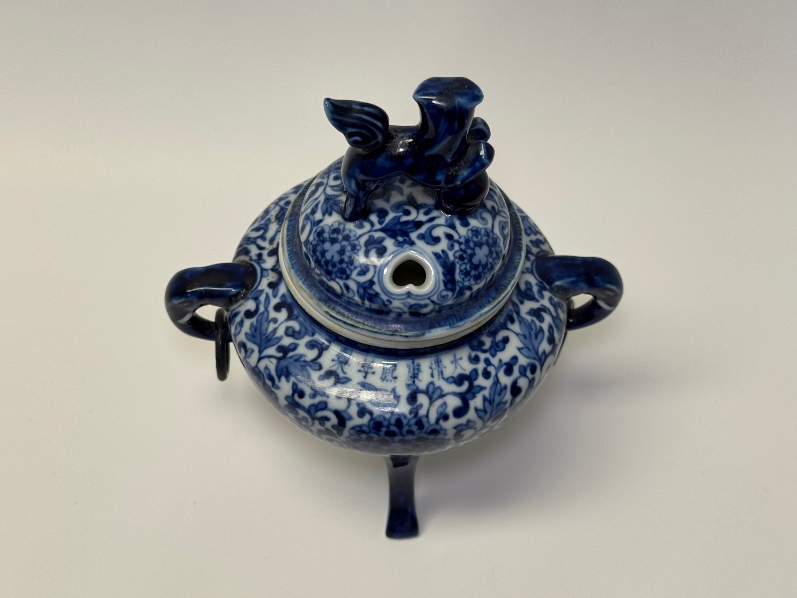 Vintage Chinese Blue & White Porcelain Censer Hand Painted Floral 6 ½” High
