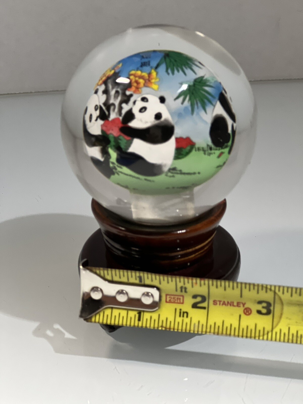Panda Bear Family Crystal Globe, Hand Painted