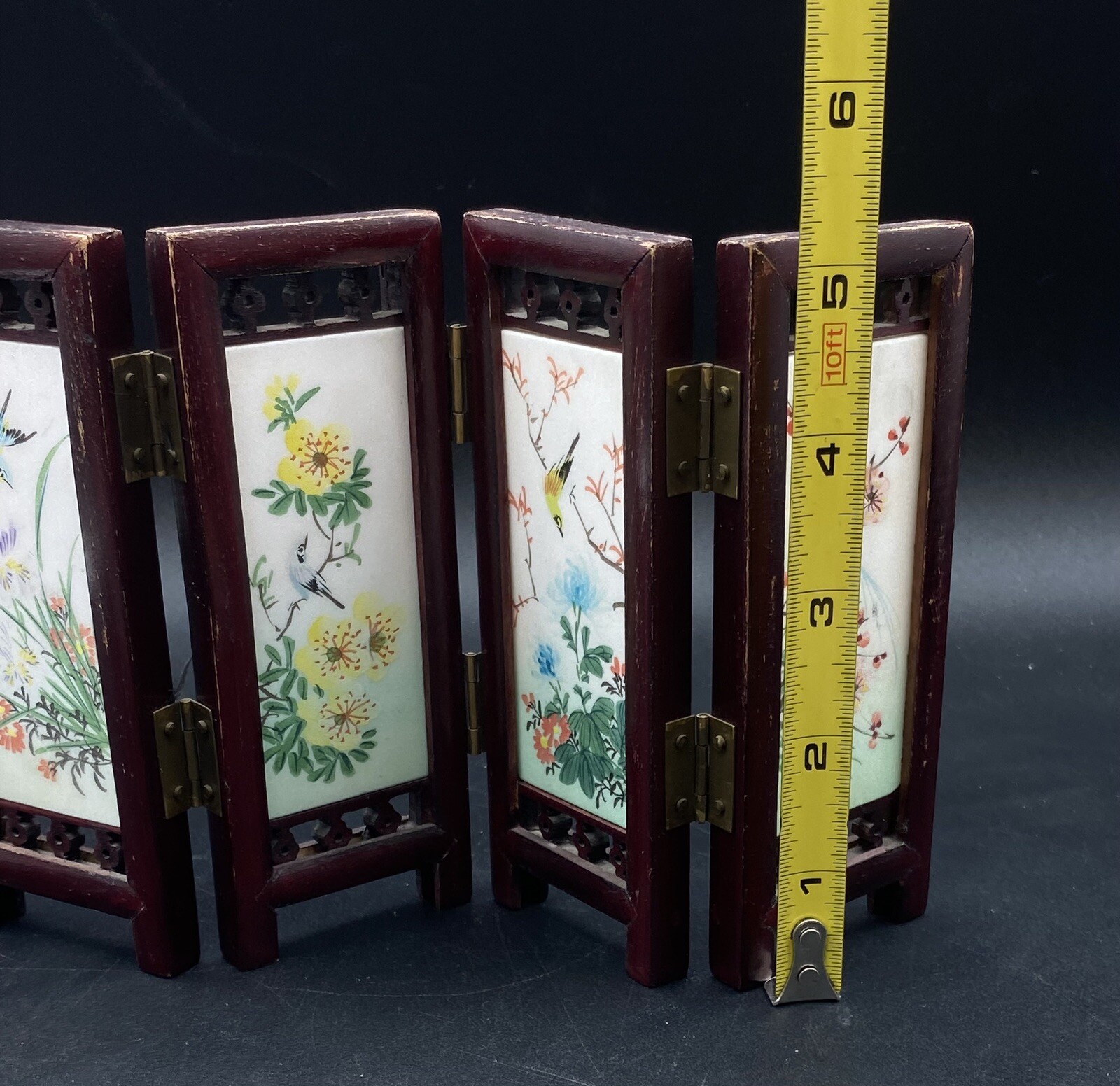 Chinese Table Top 4 Screen Hand Painted Marble Mini Tiles 8.25” x 5”
