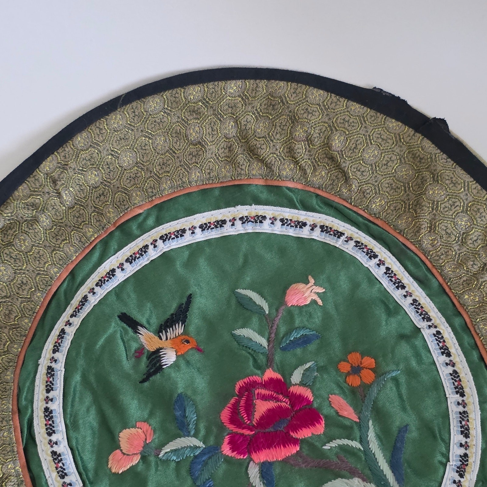 Vintage Asian Silk Embroidery Placemats Floral Bird Butterfly Multicolor Set